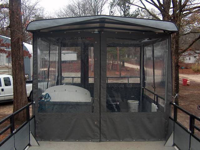 Front view of a  Mouse house enclosure fitted to an existing hard top
