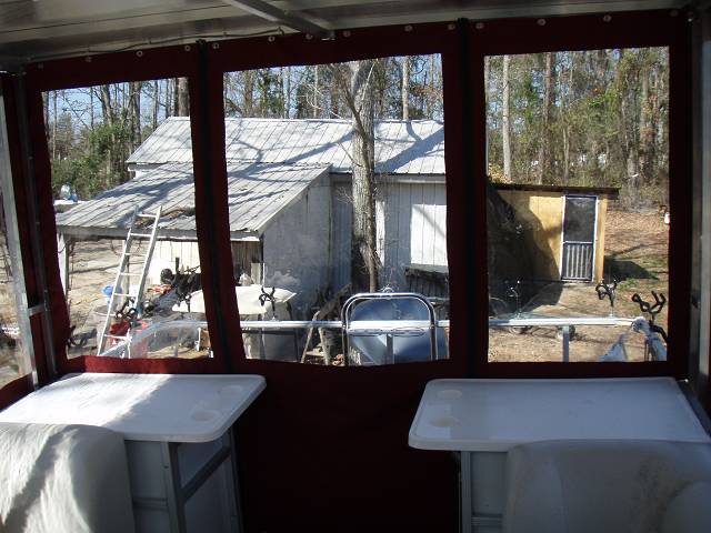 Inside view rearward in Capt. Don Lane's Crest Super Fish and custom Hard top.
